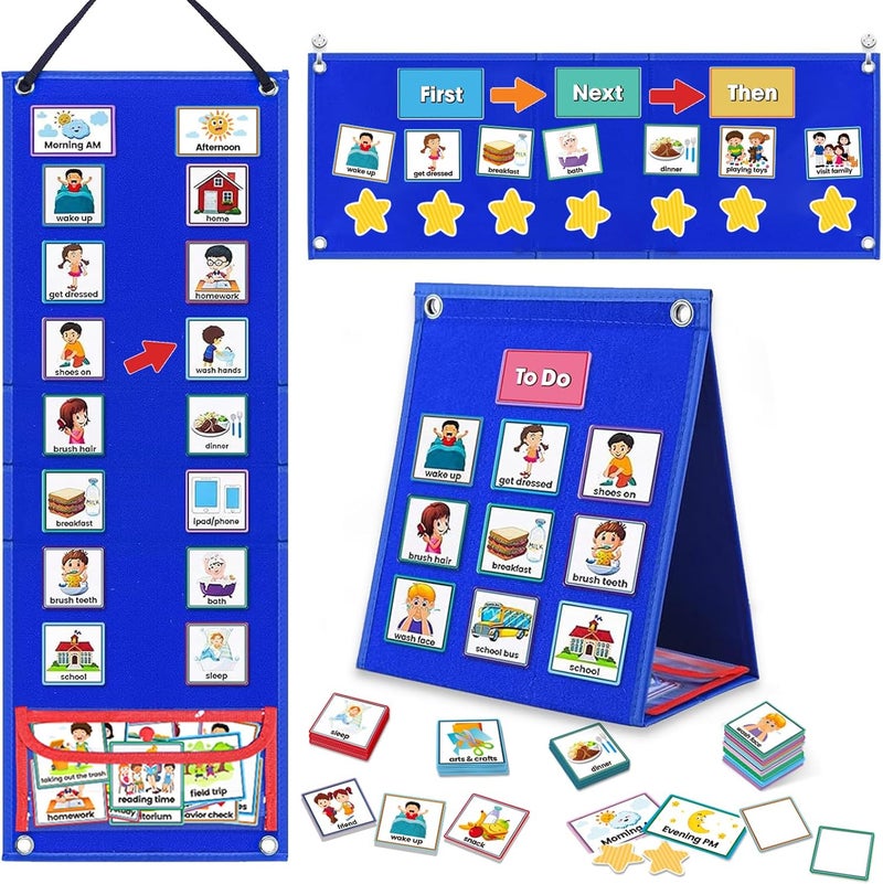 ALSLEA Visual Schedule for Kids with Autism Chore Chart for Kids Daily Routine Chart Autism Learning Materials Toddler Planning Board Visual Schedule for Classroom, Home with 124 Cards (DarkBlue) - Image 1